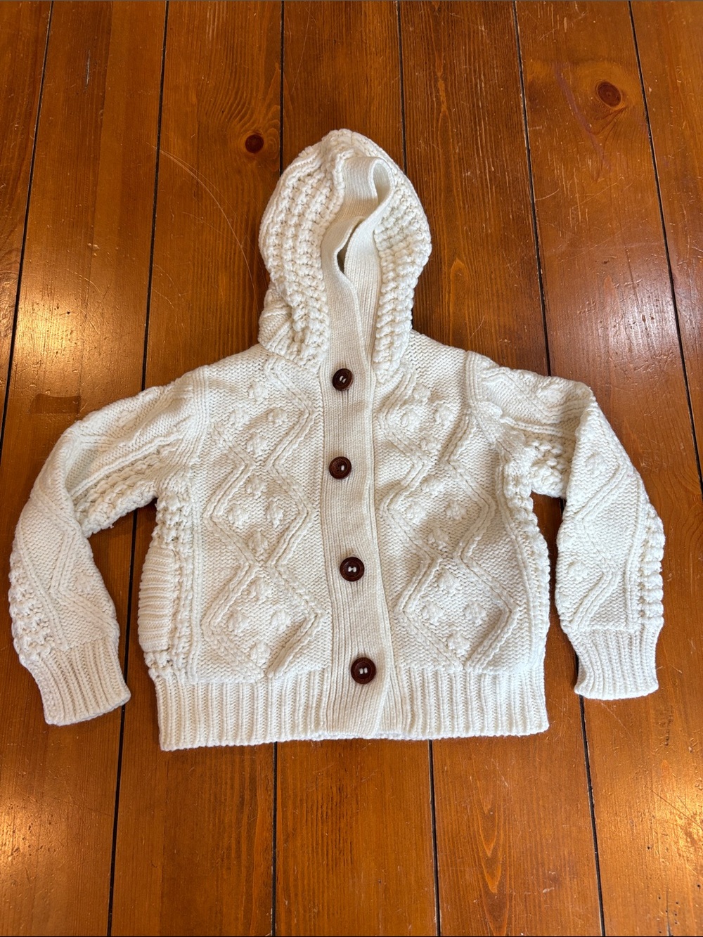 VTG Grand Knitwear Fisherman Hooded Knit Button Cardigan Sweater Size 4T EUC